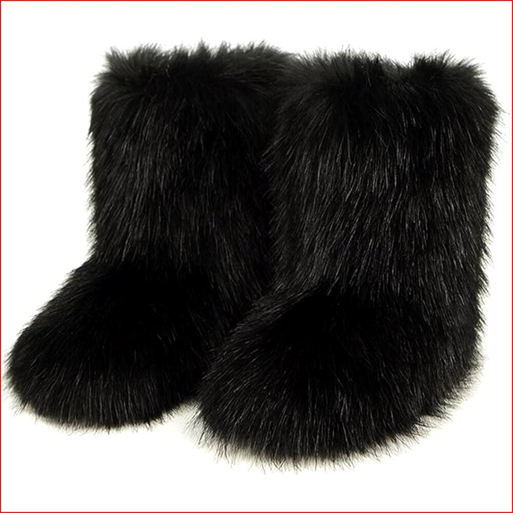 Faux Fur Mid Calf Snow Boots Slip On Winter Boots for Women